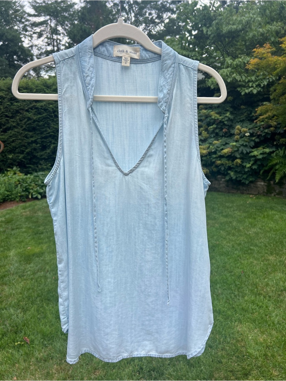 cloth & stone Pale Blue Sleeveless V-Neck Tunic with Neck Ties